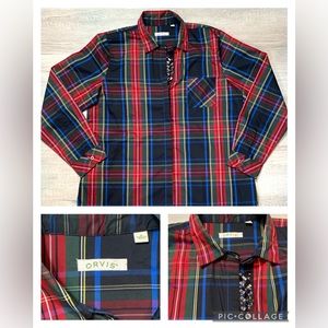 Orvis Women's Red Green Blue Plaid Blouse Beaded Bling Button Up Shirt Sz 18
